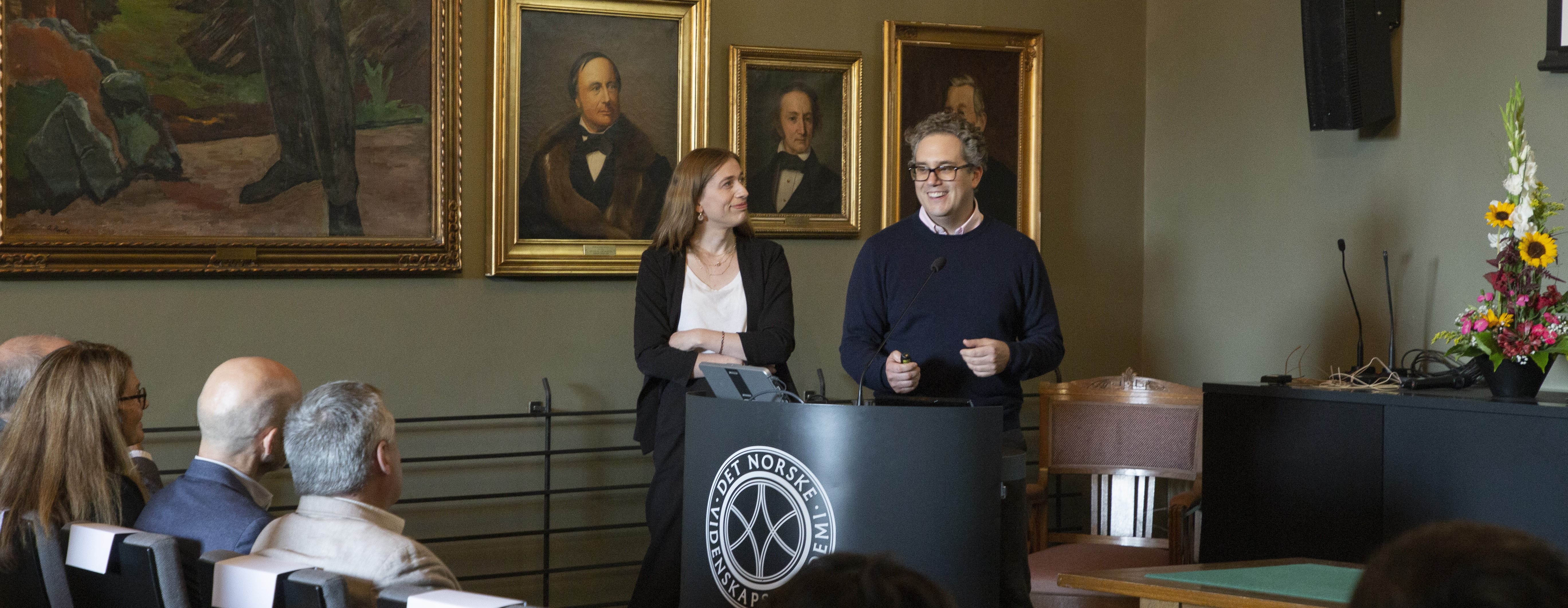 Attila Tanyi and Mathea Slåttholm Sagdahl speaking at the opening of the academic year 2023/2024