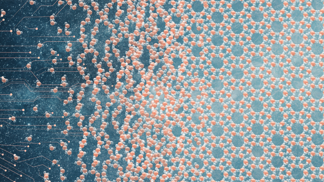Young CAS project illustration of computer chip producing ice molecules and structures. Illustration by Camilla K. Elmar